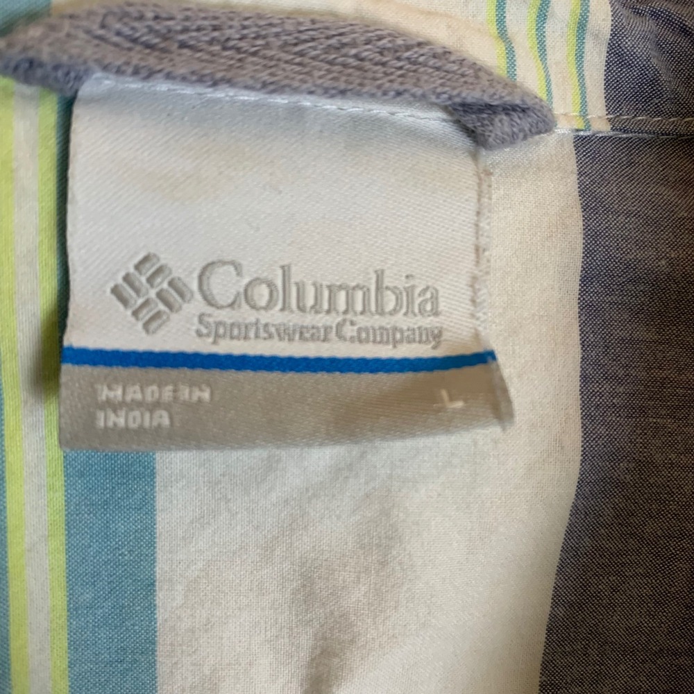 Columbia AM9131 Mens Large Striped Short Sleeve Button Up Shirt Cotton Casual - Picture 4 of 10